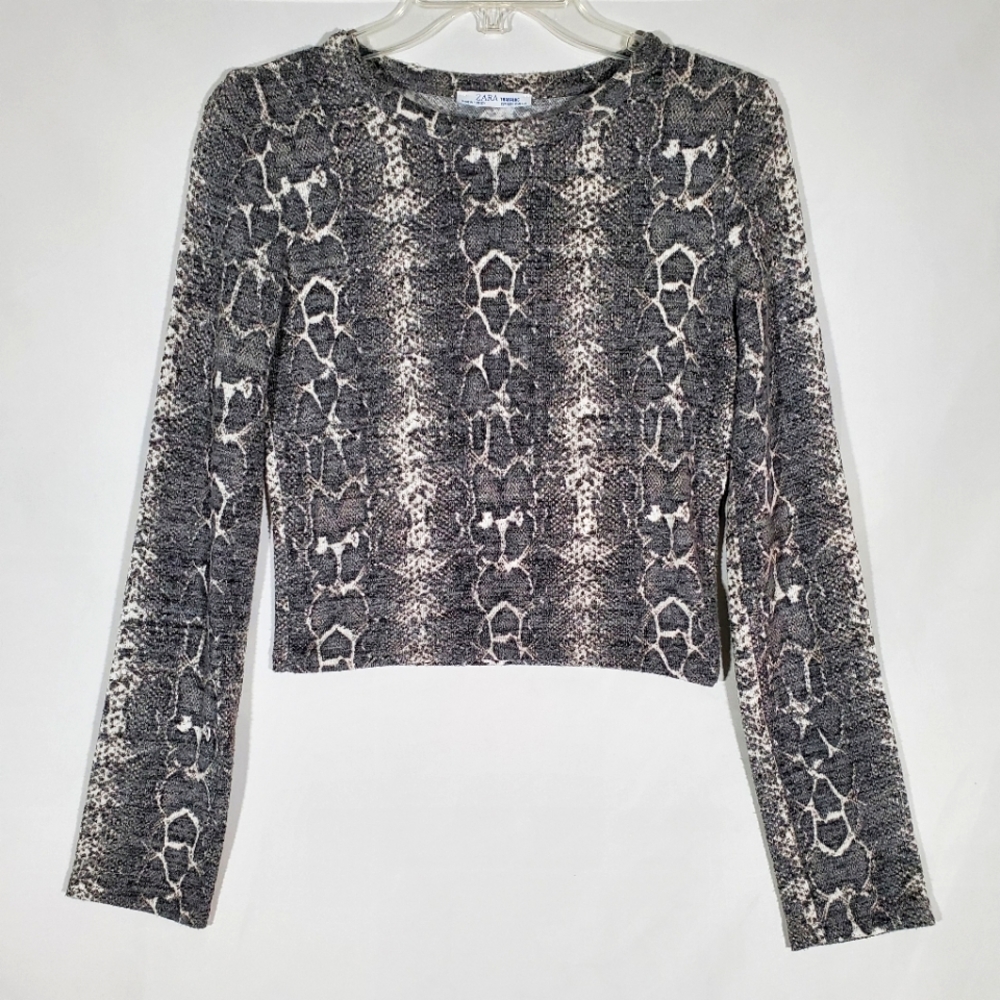 ZARA TRAFALUC SNAKE SKIN PATTERN CROP TOP SWEATER